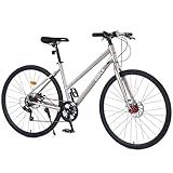 BALINGE 7 Speed Road Bike Hybrid Bike for Men and Women, 700C Wheels Racing Bicycle, Commuter Bicycle,City Bicycles，Double Disc Brakes,Commuting Cycle，Champagne