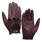 Harssidanzar Mens Lambskin Driving Gloves Unlined Non-Touch GM026 Saddle L