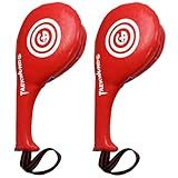 Taekwondo Kick Pads Durable Upgraded Leather Kickboxing Sparring Gear Training Equipment for Martial Arts, Karate, TKD,Red/Blue,2 Pack (RED)