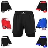 2BOLD MMA Shorts Men’s BJJ, Grappling, JIU-Jitsu, NO-GI Cross Training, Built in Compression Running Shorts (US, Alpha, Large, Regular, Regular, Black)