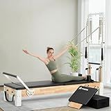 PAETA Pilates Reformer, Wooden Reformer Pilates Machine with Tower & Mat, Pilates Equipment for Home Workout and Studio, Includes Sitting Box, Jumpboard