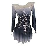 Customized Figure Skating Dress Girls Black Gray Gradient Stretch Ice Skating Costumes Women Competition Wear for Performance