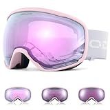 Odoland Photochromic Ski Goggles for Sunny and Cloudy Days, Anti-Fog OTG UV Protection Snowboard Goggles for Men Women Youth