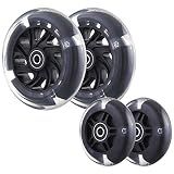 Front 120mm & Rear 80mm Light-Up Flashing 3-Wheeled kid Scooter Replacement Wheels, Complete Wheels Set for 3-Wheeled Kid Push Scooter, Set of 4 (Black)