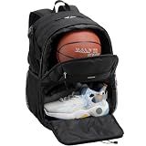 Celvetch Large Basketball Backpack with Shoe Compartment, Black