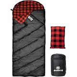 ShinHye 0 Degree Sleeping Bag for Adults - Cotton Flannel 4 Season Cold Weather Winter, XXL Big and Tall Camping Sleeping Bag with Compression Sack (Black1, 90"×35" Right Zip)