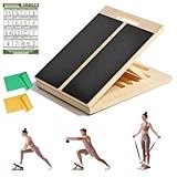 Slant Board for Calf Stretching, Adjustable Portable Wooden Board with 2 Resistance Bands & Training Poster,300 lbs Weight Capacity Calf Stretch Wedge for Legs, Knees & Flexibility Training