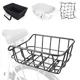 Bike Basket Rear, Bicycle Baskets for Adult Bikes, Ebike Basket with Waterproof Fabric and Inner Lining, Black, Metal