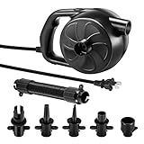 BUYMAX Electric Air Pump High Power Air Pump Inflator & Deflator Valve with 5 Nozzles for Air Mattress, Swimming Rings, Airbeds, Rafts, Inflatable Sofas & Inflatable Pools etc (300W Black)