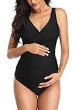 SUMMERSUNSHINE Maternity One Piece Swimwear Front Cross Pregnancy Swimsuit Bathing Suit Maternity Bikini Black L