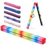 ZELUS Rainbow 8 ft Folding Gymnastics Balance Beam, Water-Resistant Suede & High Density EVA for Kids, Beginners & Professional Gymnasts, Hinge Connection & Non-Slip Base