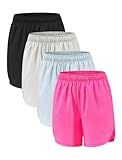 Celfaeree 4 Packs Girls Athletic Shorts with Pockets Running Active Shorts Dry-Fit, Sports Workout Shorts for Kids Teens Black/Gray/Blue/Hot Pink M