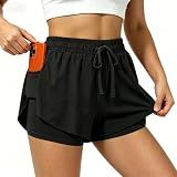 TIMEPAY Womens Athletic Shorts High Waisted 2 in 1 Flowy Workout Skorts with Liner Pockets for Running Tennis Yoga Gym Black