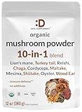 DEAL SUPPLEMENT Organic Mushroom Powder Supplement, 12oz – 10 in 1 Active Blend – Shiitake, Lions Mane, Cordyceps, Chaga, with More –Supports Immune, Energy, & Brain Health – Non-GMO, Vegan