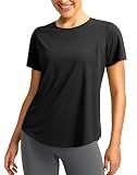 Women's Short Sleeve Workout Shirts Breathable UPF 50+ Sun Protection T-Shirts Quick Dry Gym Running Hiking Tops (Black, M)