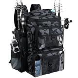 Fishing Tackle Backpack,55L Large Tackle Bag with 4 Rod Holders,Camouflage