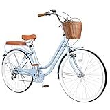 EISYROOD 26 Inch Beach Cruiser Bike for Women, Hybrid Womens Bike with 7 Speed, Adjustable Seat, Lightweight Women Beach Cruiser Bike with Anti-Skid Tires, V-Brakes (Double Bar, Blue)