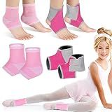 Tarpop 2 Pairs Kid Ankle Brace Compression Sock, Small,Medium, Pink | Ankle Brace for Youth, Compression Sleeve & Knitted Support Sock, Adjustable Hook & Loop, Breathable Spandex Polyester