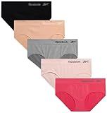 Reebok Hipster Panties for Women - 5 Pack Stretch Performance Seamless Underwear with Relaxed Tag-Free Waistband (S-XL), Size Medium, Black/Tan/Strawberry/Light Rose Pink/Light Grey