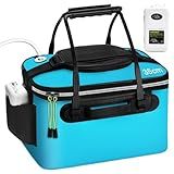 Cosblank 2 Pcs Fishing Bucket and Live Bait Aerator, Foldable Multi Functional Live Bucket Portable Quiet Aerator Outdoor Camping Fishing EVA Bag (Blue,4 Gallon)