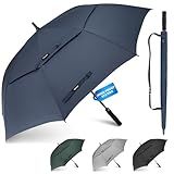 Gonex Windproof Double-ribs Golf Umbrella, 72 inch Auto Open Strong 2x8 Ribs Extra Large Double Vented Canopy Waterproof Rain Umbrella with Comfortable Handle, Oversized Sun Umbrella for 3-4 Men/Women, Navy Blue