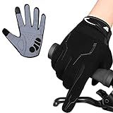 WESTWOOD FOX Cycling Bike Gloves for Men Full Finger BMX Biking Mountain for Grips - Bicycle Touchscreen MTB Gloves Padded Anti-Slip Riding Women Wheelchairs Road Cycling (Black, L)