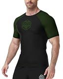 Runhit Rash Guard for Men BJJ Compression Shirts Short Sleeve UPF 50+ Jiu Jitsu MMA No GI Wrestling Grappling Sports Base Layer Breathable Army Green M