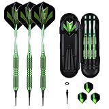 sanfeng Soft Tip Darts Set – 20g Brass Barrels, Plastic Tips, Green Aluminum Shafts, 6 Flights, 50 O-Rings & 50 Extra Tips – for Electronic Dartboard