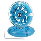 Gladeer 120mm Light Up Flashing Scooter Front Replacement Wheels w/Bearings for Kids 3-Wheeled Kick Scooters (Blue)