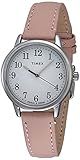 Timex Women's Easy Reader 30mm Watch – Silver-Tone Case White Dial with Blush Leather Strap
