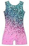 Funnycokid Gymnastics Leotards for Girls Dance Clothes Sparkly Outfits Unitard with Shorts, diamond 02, 7-8 Years