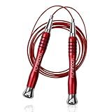 High Speed Jump Rope - Self-Locking No-Screw Design, 360° Fast Rotation, Silicone Textured Design, Non-Slip, Includes 2 Speed Ropes Cables for Optimal Fitness Training & More - Jump Rope. (Red)