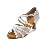 CLEECLI Women's Ballroom Dance Shoes Latin Salsa Dancing Shoes 2.5inch Dance Heel ZB04(6,Silver-2.5 Inch Heel)