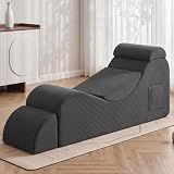 Convertible Yoga Chair for Adults, Ergonomic Lounge Chair Indoor with Side Pocket, Headrest, Waist Pad, Ottoman No Assembly Required(Grey)