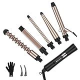 PARWIN PRO BEAUTY 5 in 1 Curling Iron Set with 1 Extra Long 9" Spiral Wand, Professional Hair Wand Curler, Up to 450F, LED Display, Gold, Includes Heat Protective Glove & 2 Clips