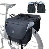 Kinetrail Bike Panniers, 25-35L Expandable Bike Saddle Bag for Rear Rack, Waterproof Large Capacity Reflective Strip Bicycle Panniers, Ebike Accessories for Commuter Grocery Shopping Travel Carrier