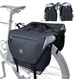 Kinetrail Bike Panniers, 25-35L Expandable Bike Saddle Bag for Rear Rack, Waterproof Large Capacity Reflective Strip Bicycle Panniers, Ebike Accessories for Commuter Grocery Shopping Travel Carrier