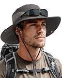 Sun Hats for Men Breathable UPF 80+ Wide Brim Bucket Hat, Outdoor Hiking Beach Fishing Hats Dark Grey