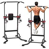 Dskeuzeew Pull Up Bar Free Standing for Multi-Function Home Gym Strength, Pull Up Dip Station Assistive Trainer Height Adjustable with Elastic Ropes, Power Tower Training Heavy-Duty Fitness Equipment
