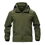 TACVASEN Men Winter Windproof Snowboard Softshell Parka Jacket Tactical Hoodie Fleece Hunting Pockets Ski Coats Hunting Army Green L