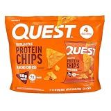 Quest Nutrition Nacho Cheese Tortilla Style Protein Chips, 18g Protein, 4g Net Carb, Low Carb, Gluten Free, 1.1 oz (Pack of 4)