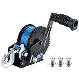 AC-DK 1600lbs Heavy Duty Boat Trailer Winch with 26FT Strap, 2-Way Ratchet & 4:1 Gear Trailer Winch, Portable Hand Crank Winch for Boat, Truck, Trailer, RV, ATV, Jet Ski