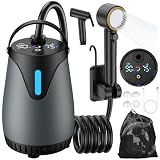 Portable Shower for Camping, 8000mAh Rechargeable Camp Shower Pump, LED Display Temp & Power, 5 Pressure Settings, 4 Spray Modes (+Spray Gun), IPX8 Waterproof, Ideal for Outdoor, Beach, Pet, Car Wash