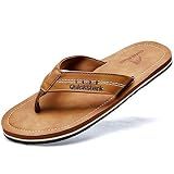Quickshark Mens Flip Flops Leather Arch Support Sandals, Khaki, 11