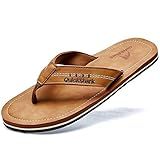 Quickshark Mens Flip Flops Leather Sandals Lightweight Beach Slippers Arch Support AKhaki Size 11