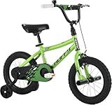 Huffy ZRX 12” Kid’s BMX Bike with Pegs, Training Wheels, Handlebar Bell, Green