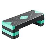VEVOR Aerobic Exercise Step Platform, 28-Inch Workout Aerobic Stepper, Height Adjustable Fitness Training Step Deck Trainer with 4 Risers, Non-Slip Surface Bench for Home Gym Cardio Strength, Green