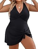 Blooming Jelly Women Plus Size Swim Dress Swimsuits One Piece Maternity Tummy Control Bathing Suit (XXL, Black)