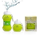 ETHLETICO Collapsible Water Bottles with Carabiner Food Grade Sports Water Bottle for Gift Kids Folding Water Bottle for Hiking, School, GYM, School, Sports and Traveling 19oz/550ml (Tennis Ball)