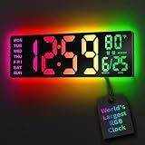 EASYERA 16.5" Large Digital Wall Clock with BT Sync, RGB Lights with 11 Scenes Mode Remote Control, Dual Alarms with Big LED Display, Auto DST, Temperature for Classroom Gaming